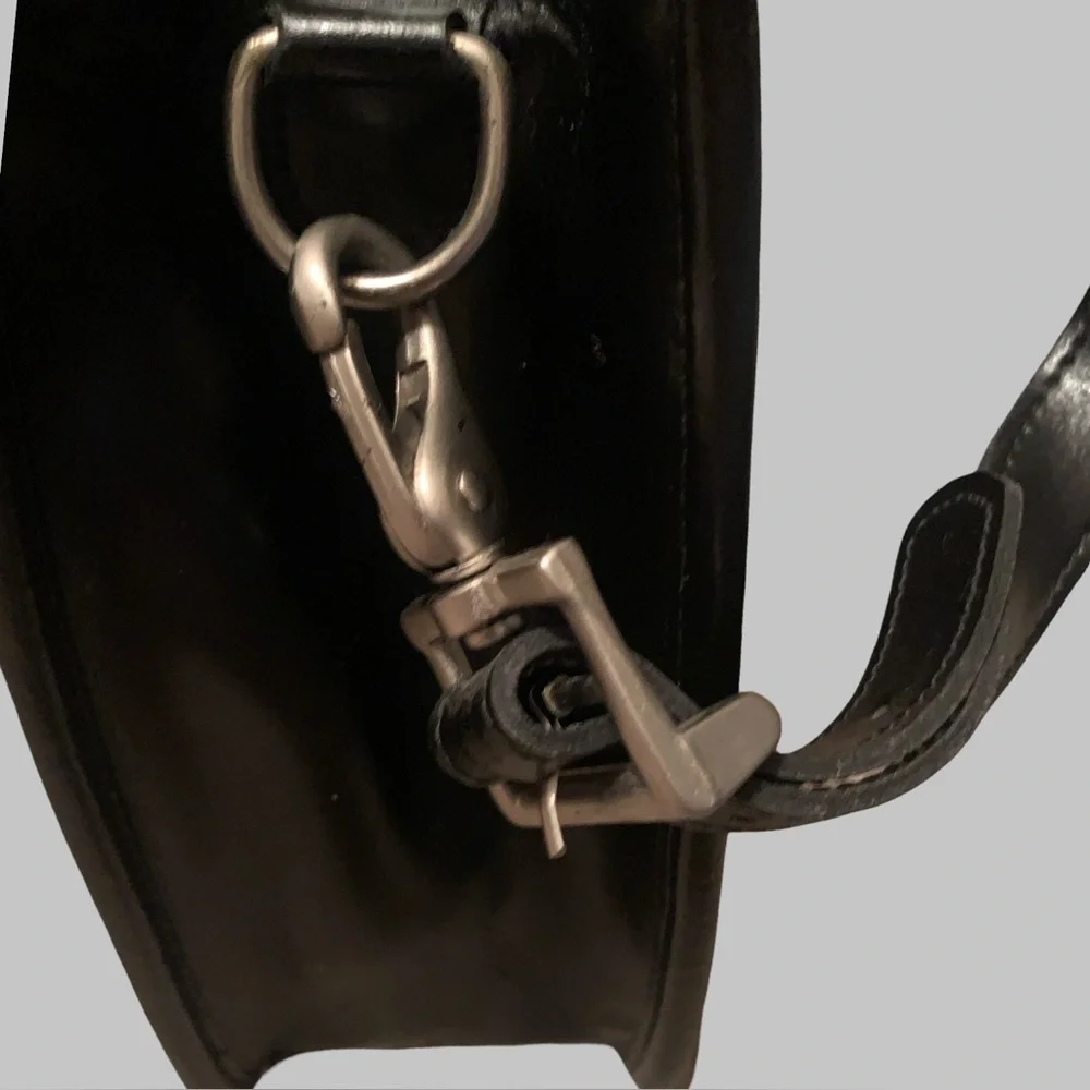 Jack Georges slim black leather briefcase laptop bag with crossbody strap